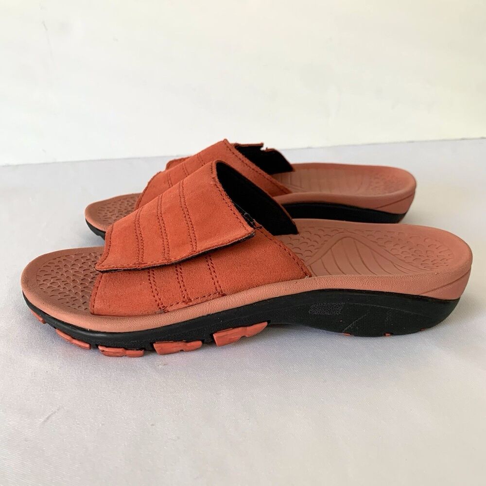Walk Smart Sport Slide Sandal Women 8 Salmon Pink‎ Leather Comfort Hiking Travel